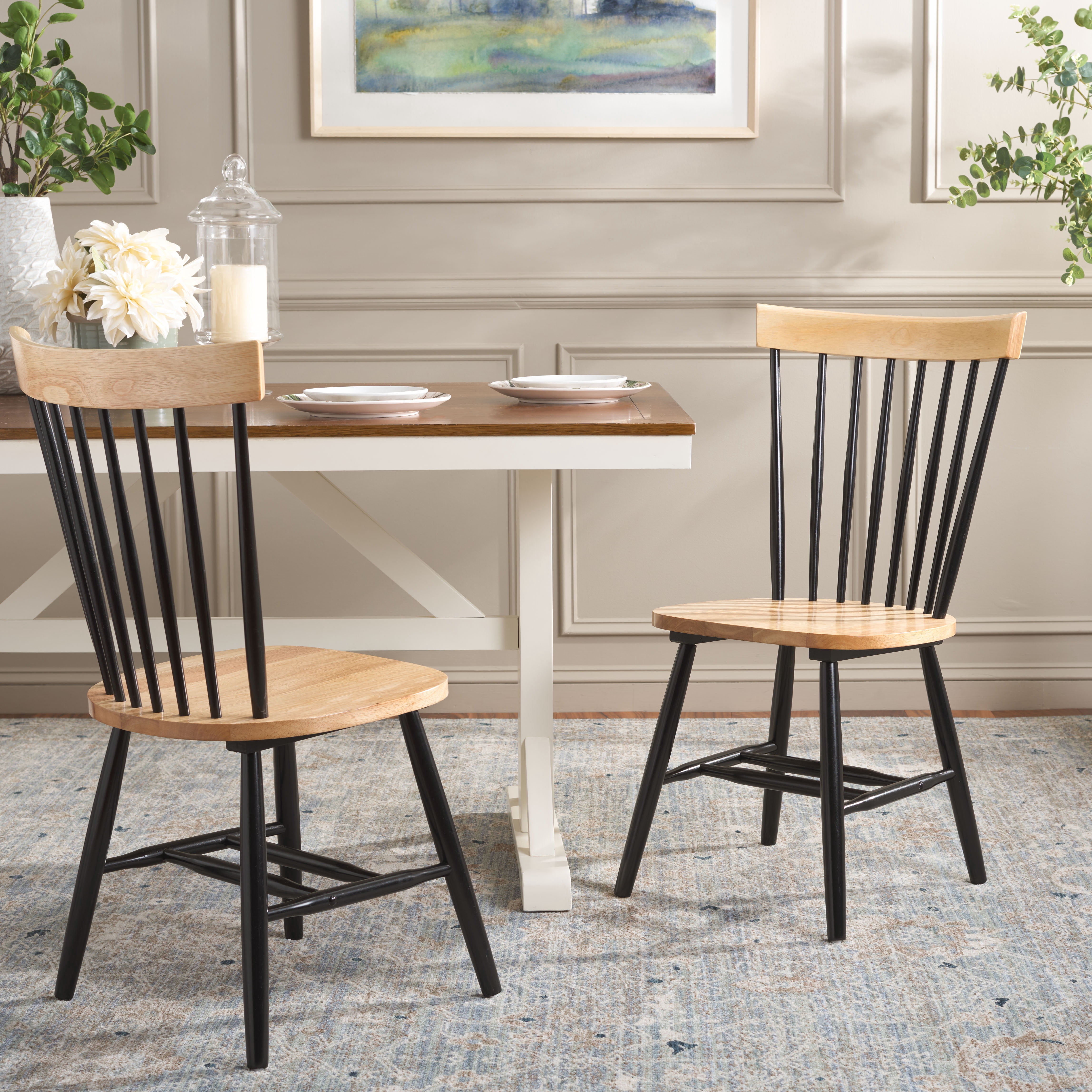SAFAVIEH Parker Country Wood Solid Dining Parsons Chair, Natural/Black