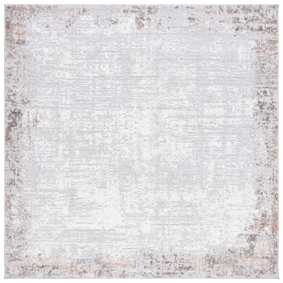 SAFAVIEH Parker Orval Distressed Polyester Area Rug, Grey/Ivory, 6'7" x 6'7" Square