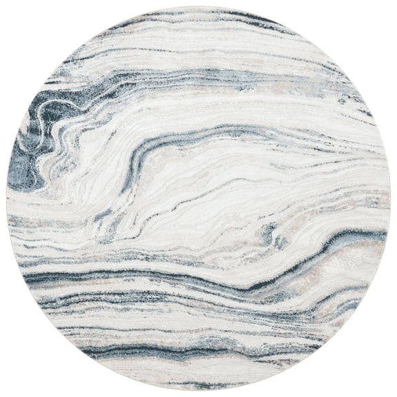 SAFAVIEH Parker Sheeva Abstract Area Rug, Ivory/Navy, 6'7" x 6'7" Round
