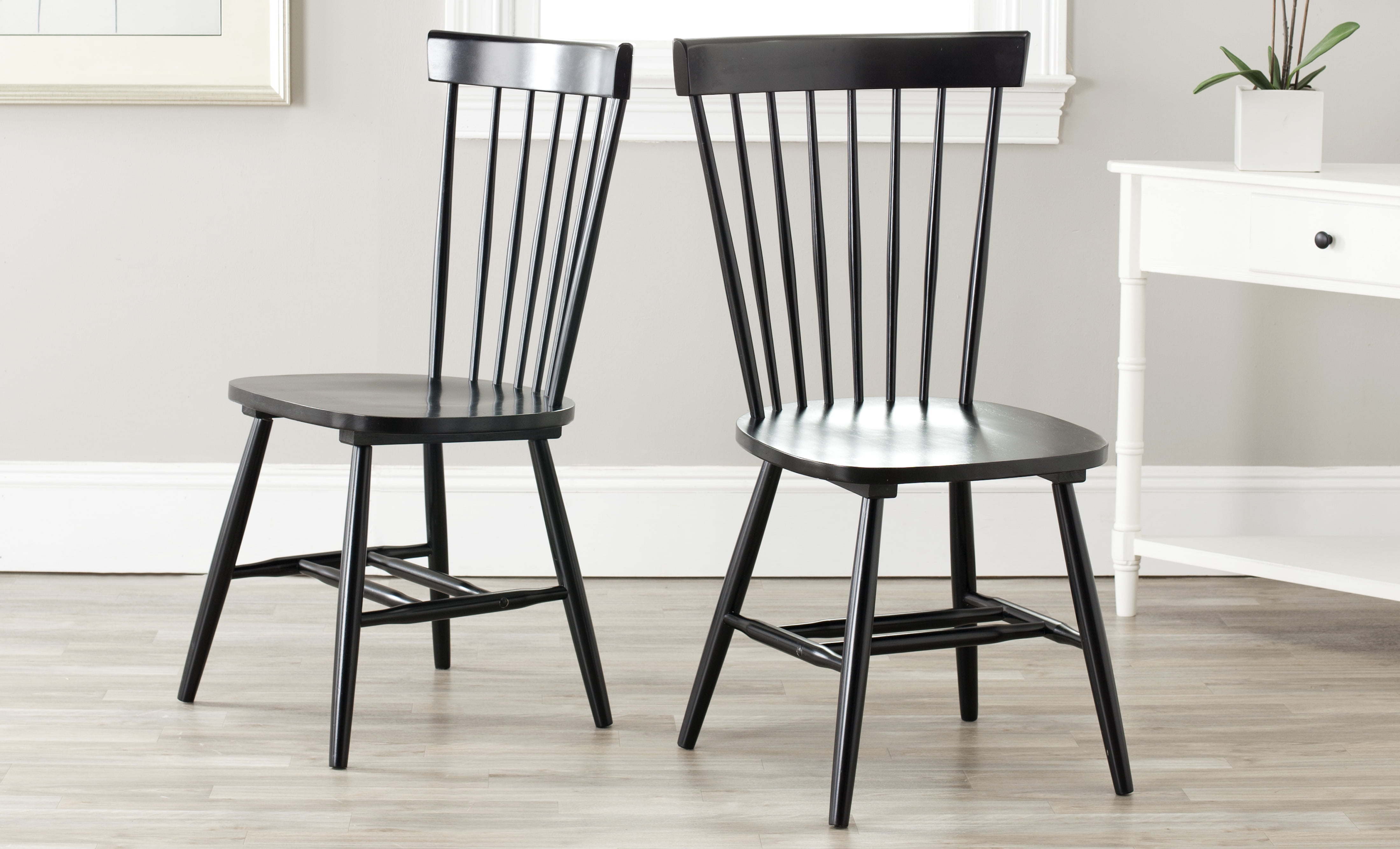 SAFAVIEH Parker Solid 17 in. H Spindle Dining Chair, Black, Set of 2