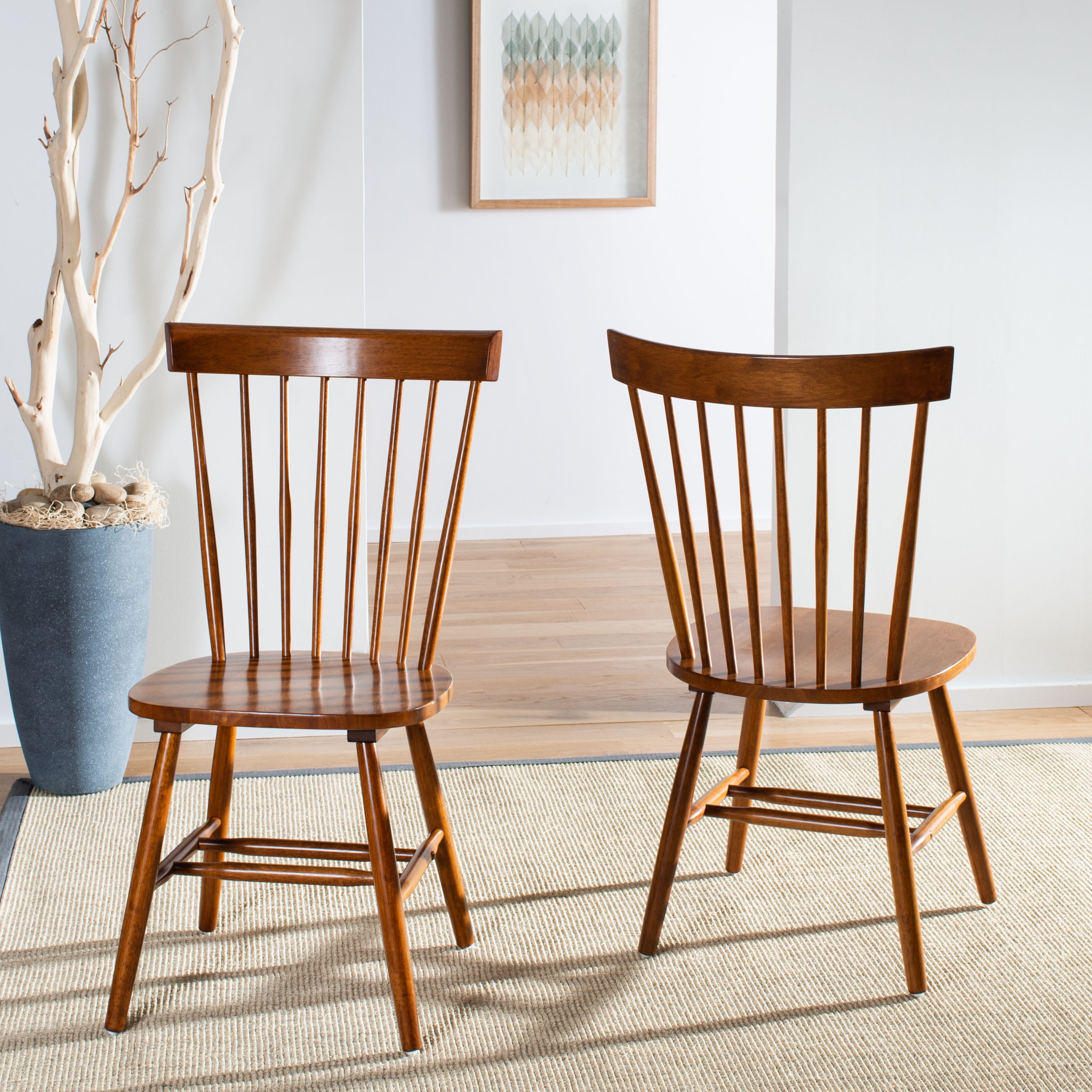 SAFAVIEH Parker Solid 17 in. H Spindle Dining Chair, Dark Oak, Set of 2