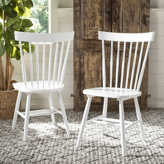 SAFAVIEH Parker Solid 17 in. H Spindle Dining Chair, White, Set of 2