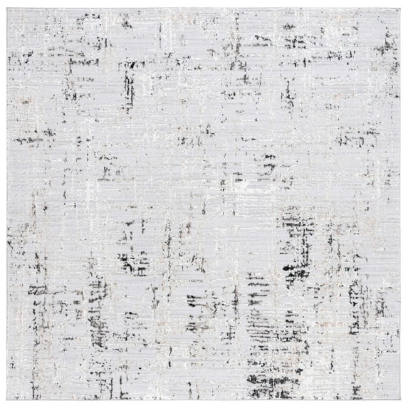 SAFAVIEH Parker Tyson Distressed Polyester Area Rug, Light Grey/Black, 6'7" x 6'7" Square