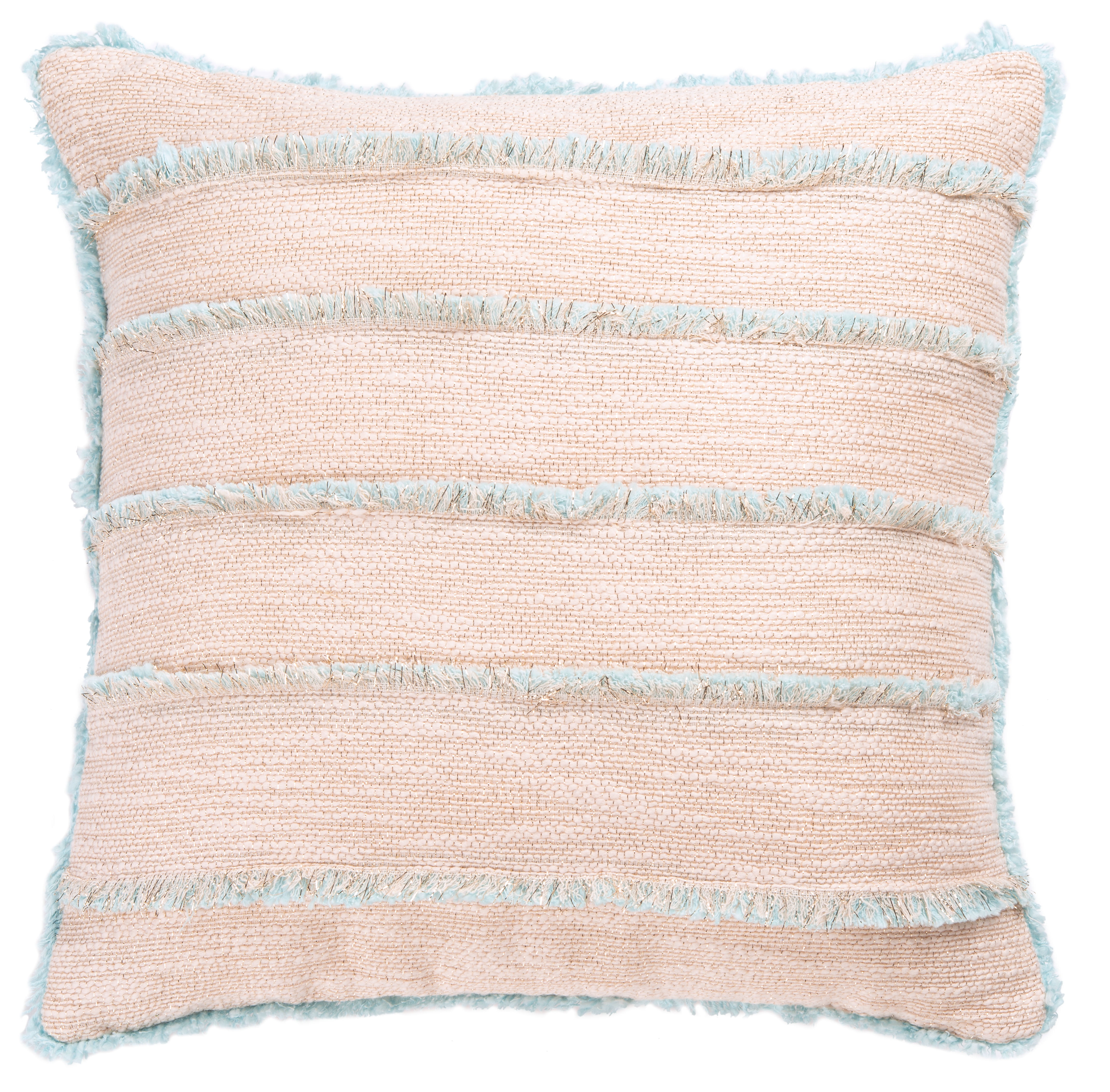 Parlen Pink and Blue Cotton Fringe 20-inch Square Pillow