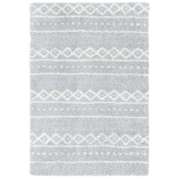 SAFAVIEH Parma Benedict Geometric Shag Area Rug, Grey/Ivory, 4' x 6'