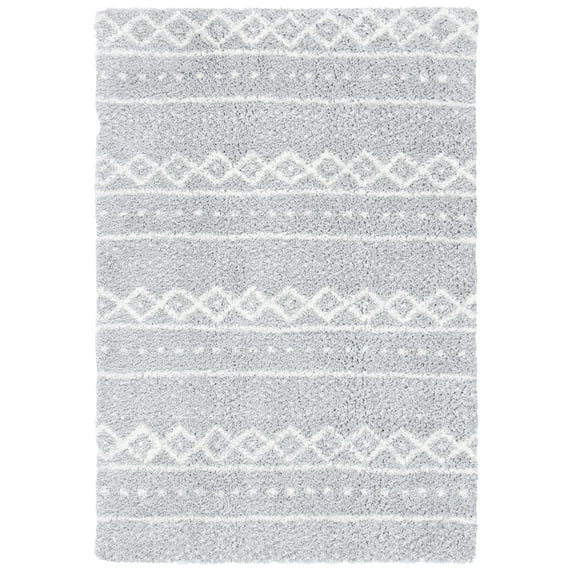 SAFAVIEH Parma Benedict Geometric Shag Area Rug, Grey/Ivory, 5'3" x 7'6"