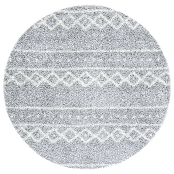 SAFAVIEH Parma Benedict Geometric Shag Area Rug, Grey/Ivory, 6'7" x 6'7" Round