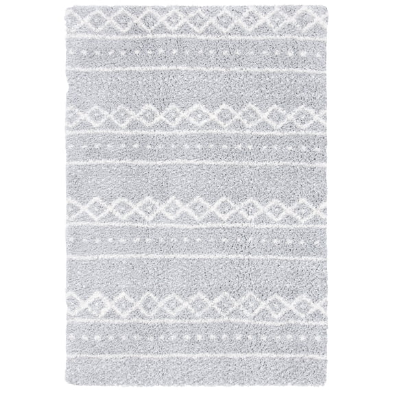 SAFAVIEH Parma Benedict Geometric Shag Area Rug, Grey/Ivory, 8' x 10'