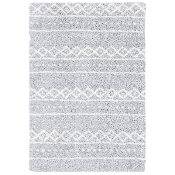 SAFAVIEH Parma Benedict Geometric Shag Area Rug, Grey/Ivory, 9' x 12'