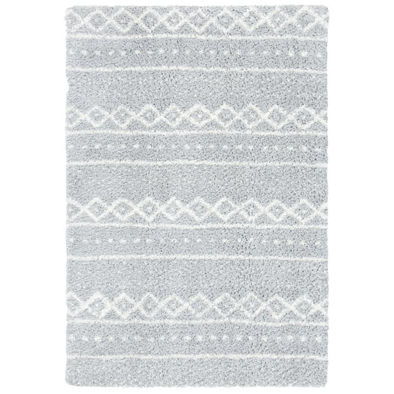 SAFAVIEH Parma Benedict Geometric Shag Area Rug, Grey/Ivory, 9' x 12'