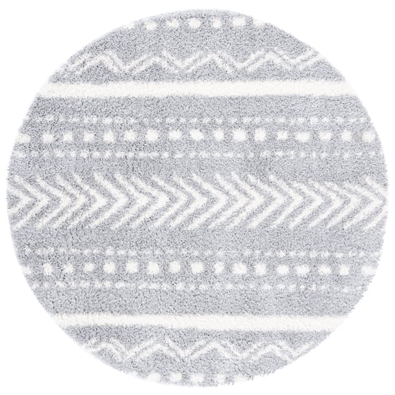 SAFAVIEH Parma Blanche Geometric Shag Area Rug, Grey/Ivory, 6'7" x 6'7" Round