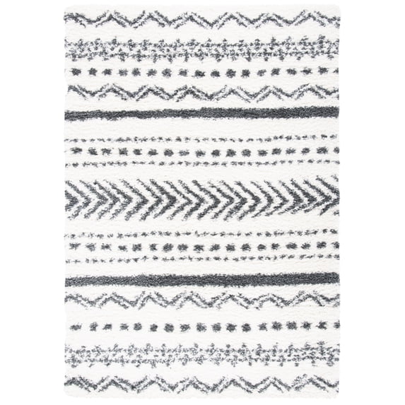 SAFAVIEH Parma Blanche Geometric Shag Area Rug, Ivory/Charcoal, 4' x 6'
