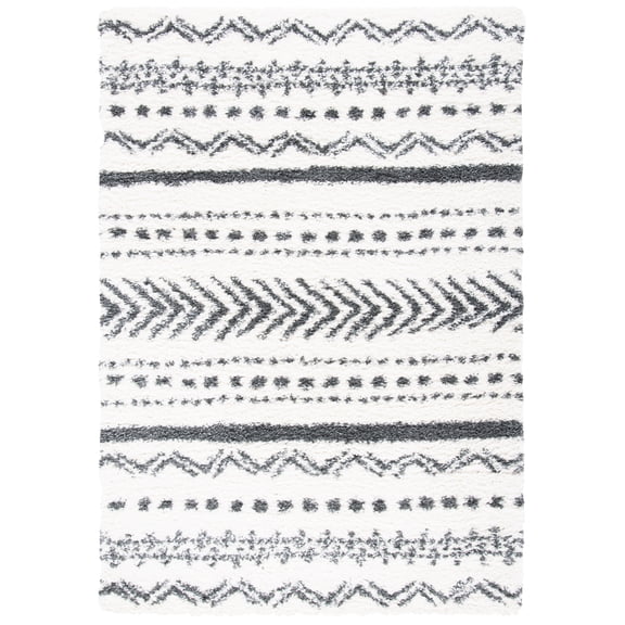 SAFAVIEH Parma Blanche Geometric Shag Area Rug, Ivory/Charcoal, 5'3" x 7'6"