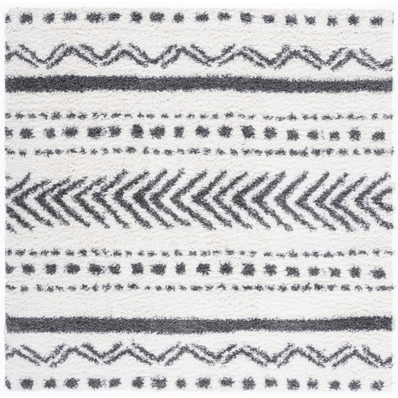 SAFAVIEH Parma Blanche Geometric Shag Area Rug, Ivory/Charcoal, 6'7" x 6'7" Square