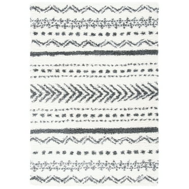SAFAVIEH Parma Blanche Geometric Shag Area Rug, Ivory/Charcoal, 8' x 10'