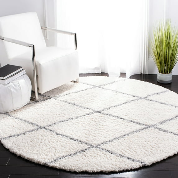 SAFAVIEH Parma Eglantine Geometric Shag Area Rug, Cream/Grey, 3' x 3' Round