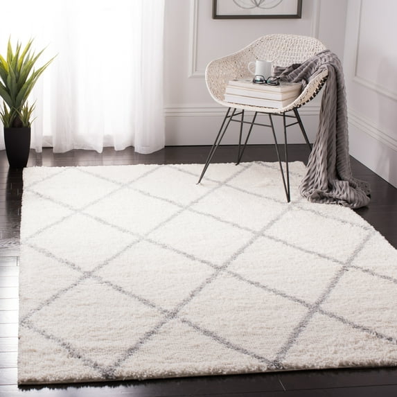 SAFAVIEH Parma Eglantine Geometric Shag Area Rug, Cream/Grey, 3' x 3' Square