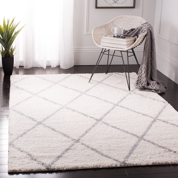 SAFAVIEH Parma Eglantine Geometric Shag Area Rug, Cream/Grey, 5'3" x 5'3" Square