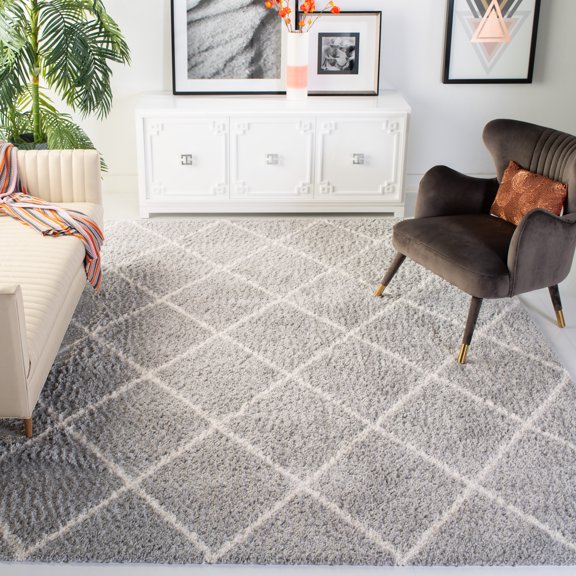 SAFAVIEH Parma Eglantine Geometric Shag Area Rug, Grey/Cream, 10' x 14'