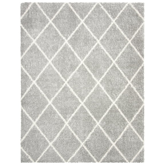 SAFAVIEH Parma Eglantine Geometric Shag Area Rug, Grey/Cream, 12' x 15'
