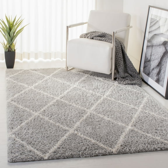 SAFAVIEH Parma Eglantine Geometric Shag Area Rug, Grey/Cream, 3' x 3' Square