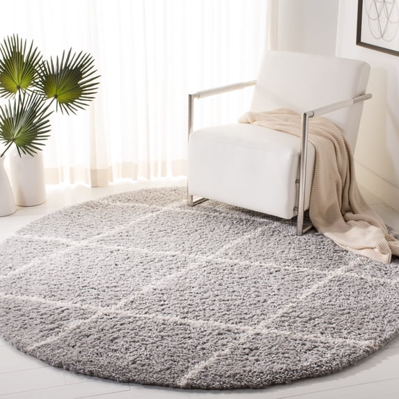 SAFAVIEH Parma Eglantine Geometric Shag Area Rug, Grey/Cream, 5'3" x 5'3" Round