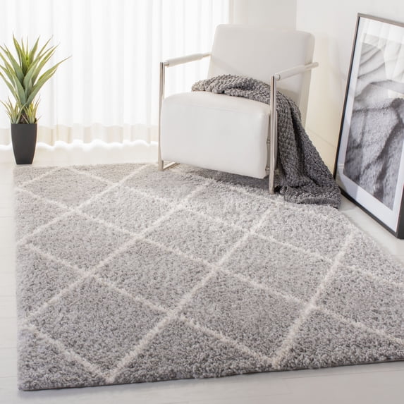 SAFAVIEH Parma Eglantine Geometric Shag Area Rug, Grey/Cream, 6'7" x 6'7" Square