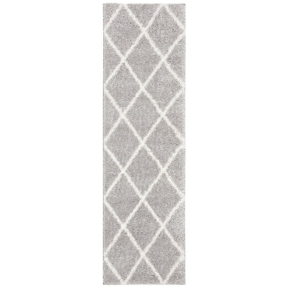 SAFAVIEH Parma Eglantine Geometric Shag Runner Rug, Grey/Cream, 2'3" x 8'