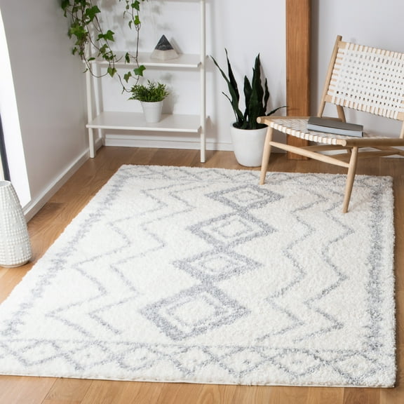 SAFAVIEH Parma Frank Geometric Shag Area Rug, Ivory/Grey, 4' x 6'