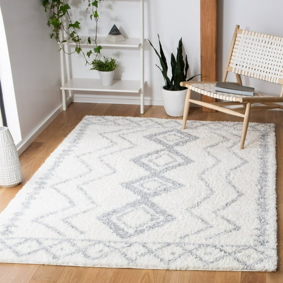 SAFAVIEH Parma Frank Geometric Shag Area Rug, Ivory/Grey, 9' x 12'