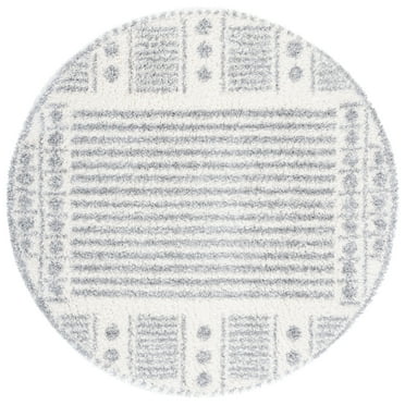 SAFAVIEH Parma Yvonne Geometric Shag Area Rug, Grey/Ivory, 6'7" x 6'7" Round