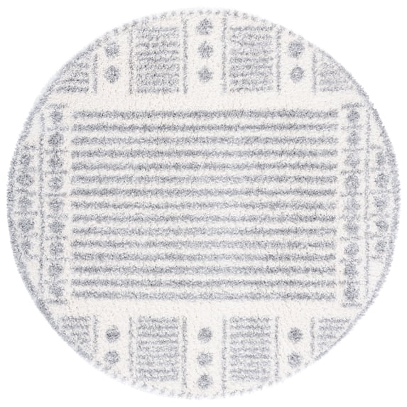 SAFAVIEH Parma Yvonne Geometric Shag Area Rug, Grey/Ivory, 6'7" x 6'7" Round