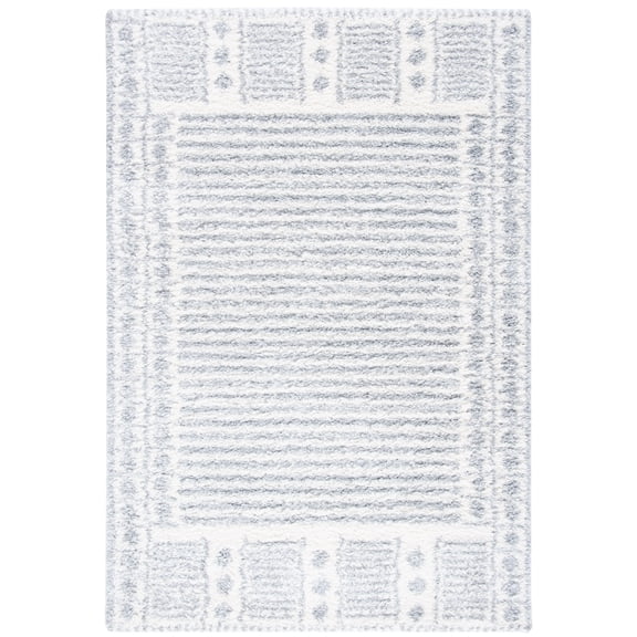 SAFAVIEH Parma Yvonne Geometric Shag Area Rug, Grey/Ivory, 9' x 12'