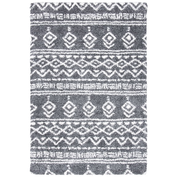 SAFAVIEH Parma Zen Geometric Shag Area Rug, Charcoal/Ivory, 5'3" x 7'6"