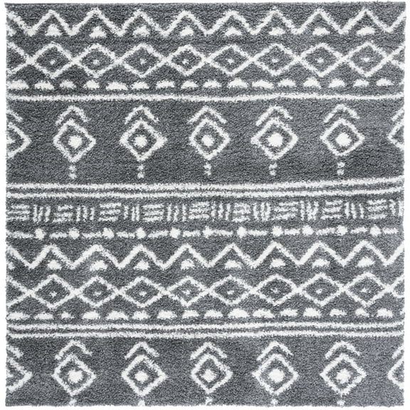 SAFAVIEH Parma Zen Geometric Shag Area Rug, Charcoal/Ivory, 6'7" x 6'7" Square