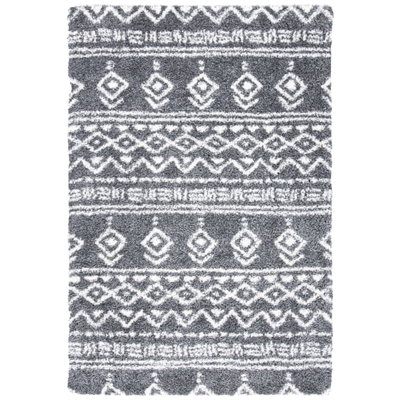 SAFAVIEH Parma Zen Geometric Shag Area Rug, Charcoal/Ivory, 8' x 10'