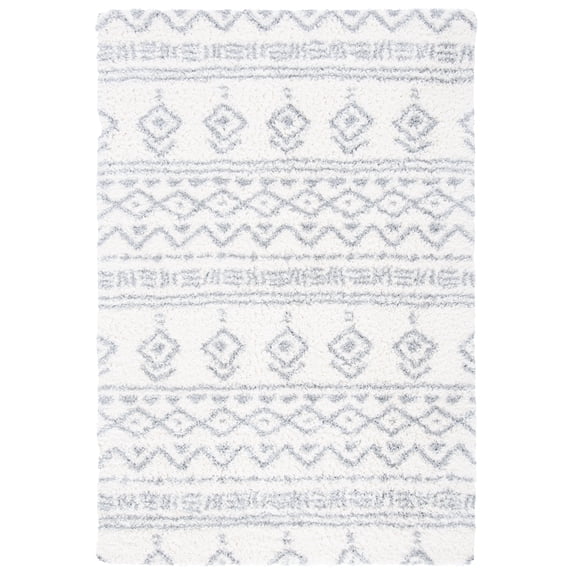 SAFAVIEH Parma Zen Geometric Shag Area Rug, Ivory/Grey, 5'3" x 7'6"