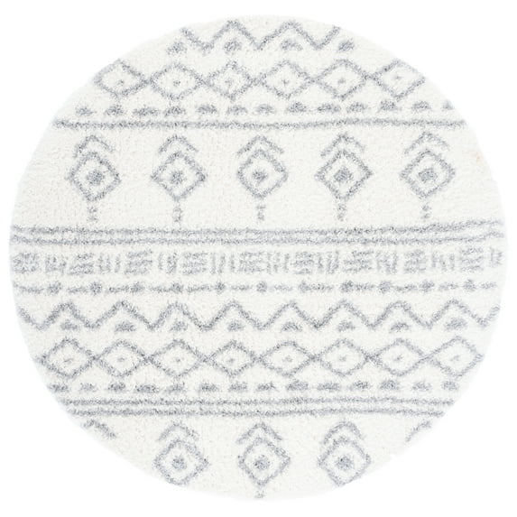 SAFAVIEH Parma Zen Geometric Shag Area Rug, Ivory/Grey, 6'7" x 6'7" Round