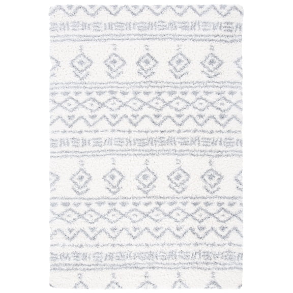 SAFAVIEH Parma Zen Geometric Shag Area Rug, Ivory/Grey, 9' x 12'