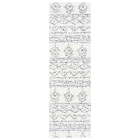 SAFAVIEH Parma Zen Geometric Shag Runner Rug, Ivory/Grey, 2'3" x 8'