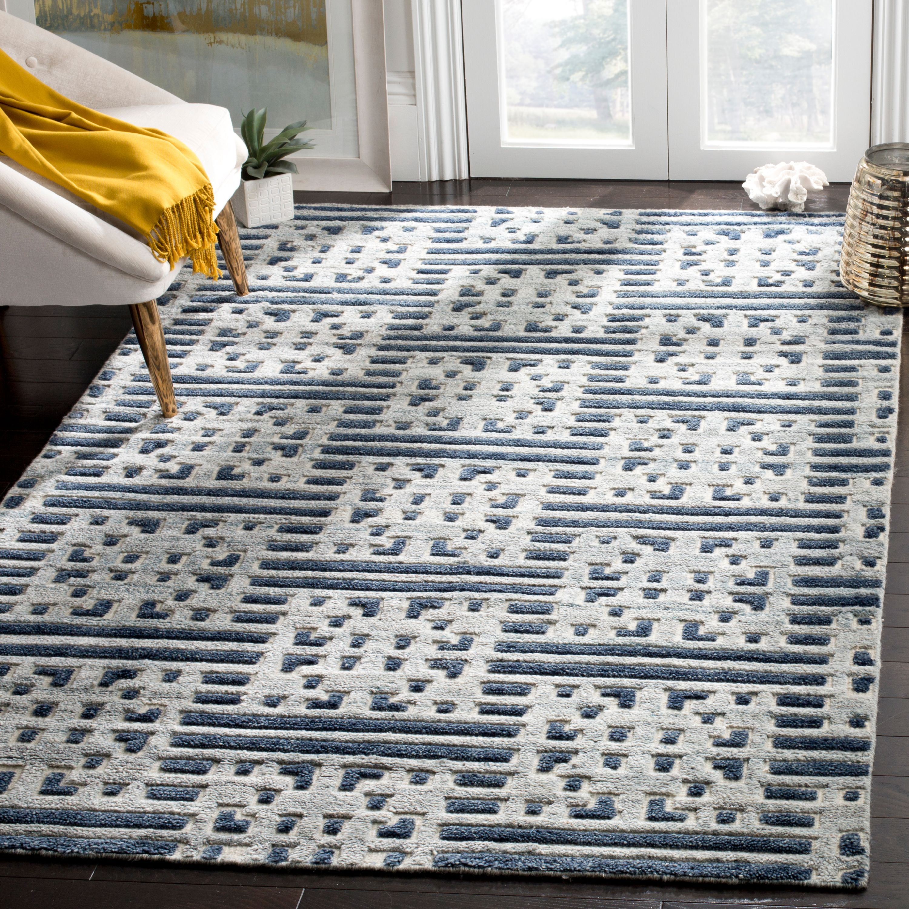 Hand-Knotted Medallion Wool & Cotton 8' x 10' Blue Area Rug