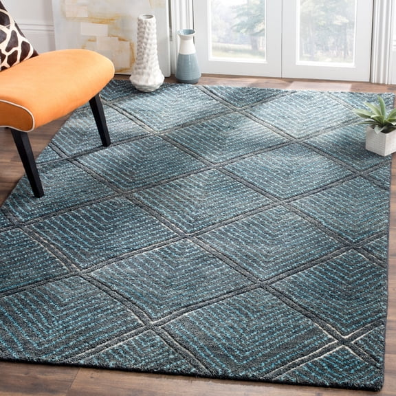 SAFAVIEH Paseo Lailee Geometric Wool Area Rug, Charcoal/Blue, 6' x 9'