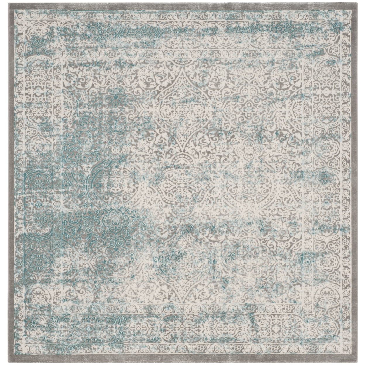 Ivory and Turquoise Hand-Knotted Rectangular Area Rug