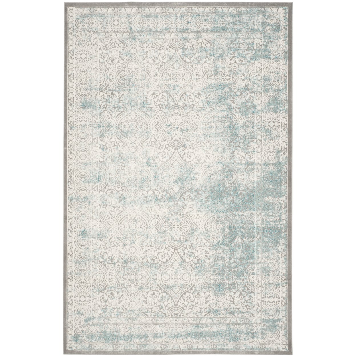 Turquoise and Ivory Synthetic Rectangular Area Rug, 11' x 15'