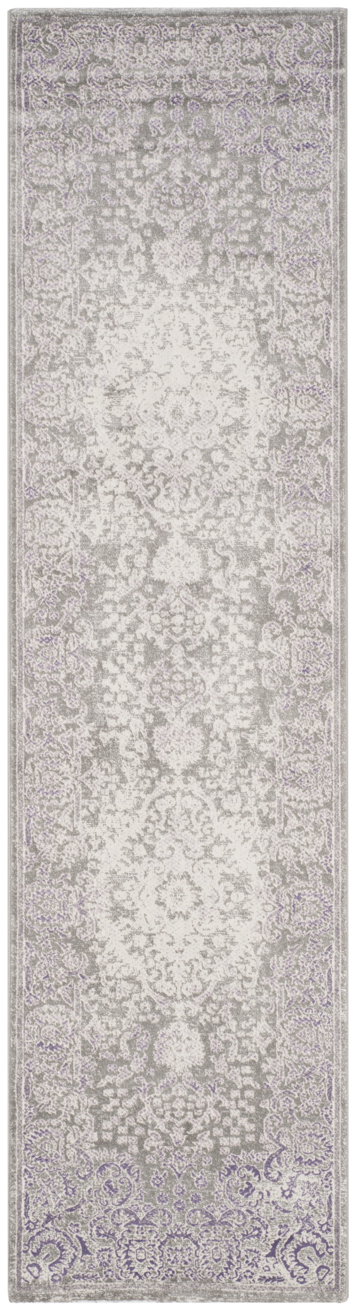 Grey and Lavender Synthetic Hand-knotted Runner Rug, 2'-2" x 10'