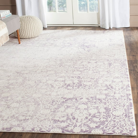 SAFAVIEH Passion Madrid Faded Damask Area Rug, Lavender/Ivory, 6'7" x 6'7" Square