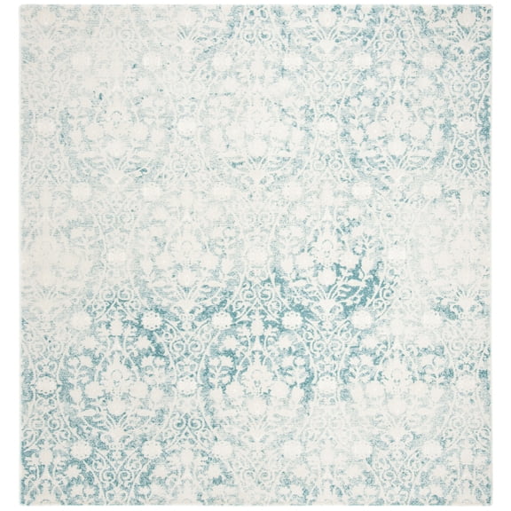 SAFAVIEH Passion Madrid Damask Area Rug, Turquoise/Ivory, 6'7" x 6'7" Square
