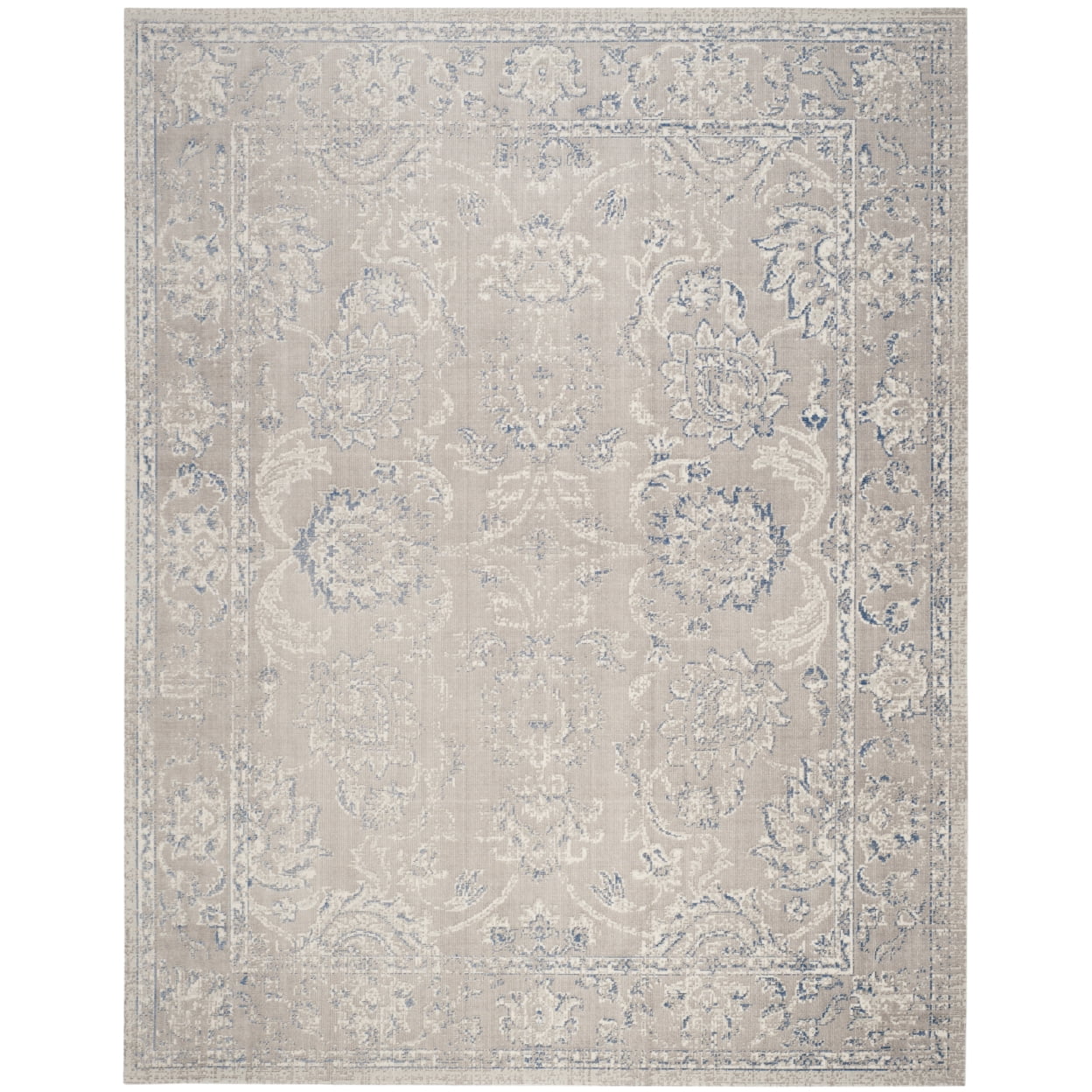 Reversible Flat-Woven Cotton Blend Rug in Taupe & Blue