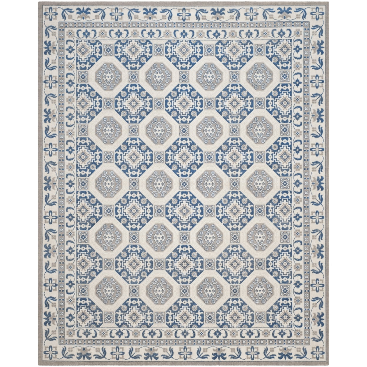 Blue and Ivory Rectangular Cotton Synthetic Rug, 5'1" x 7'6"