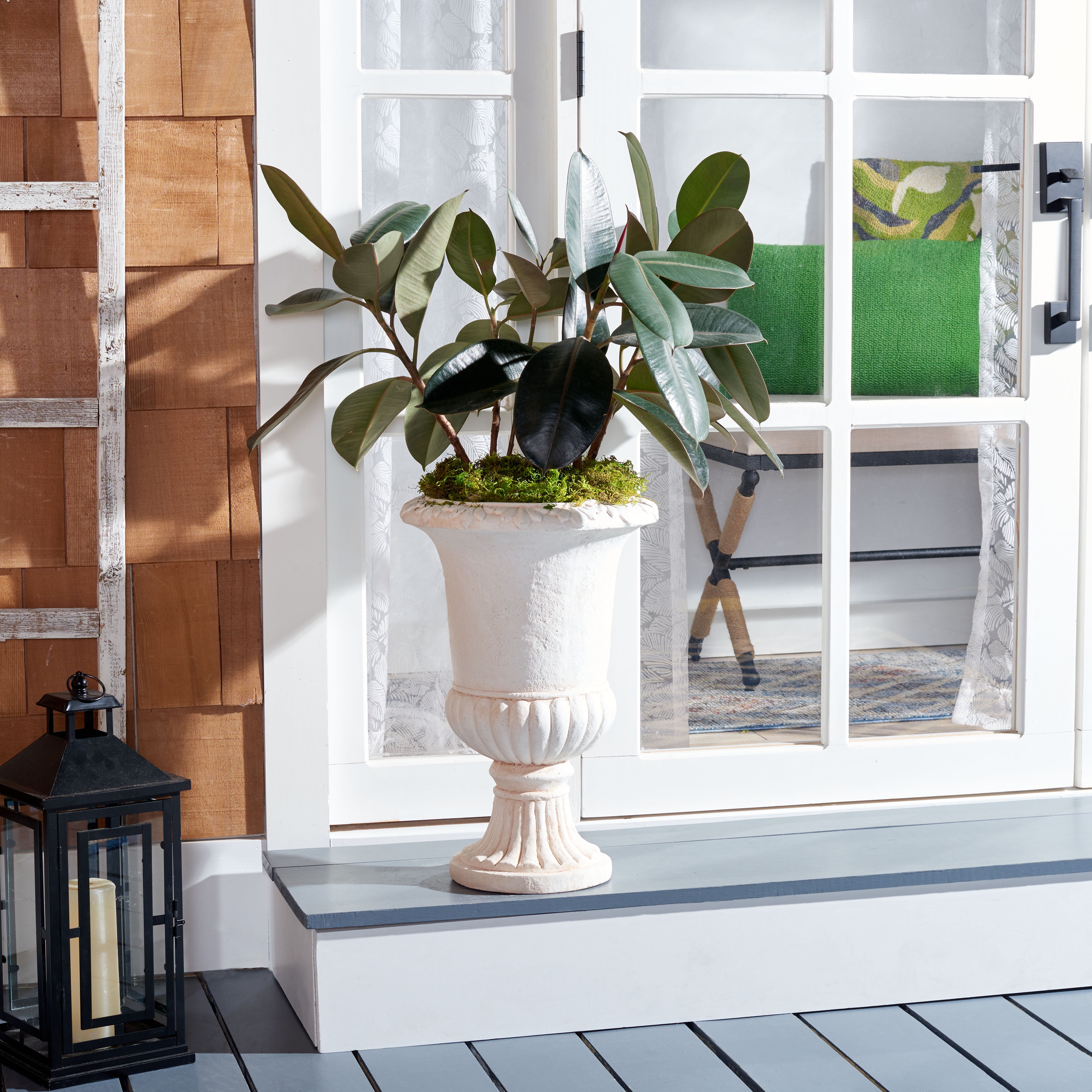Paul Off-White Resin Urn Planter for Outdoor Spaces